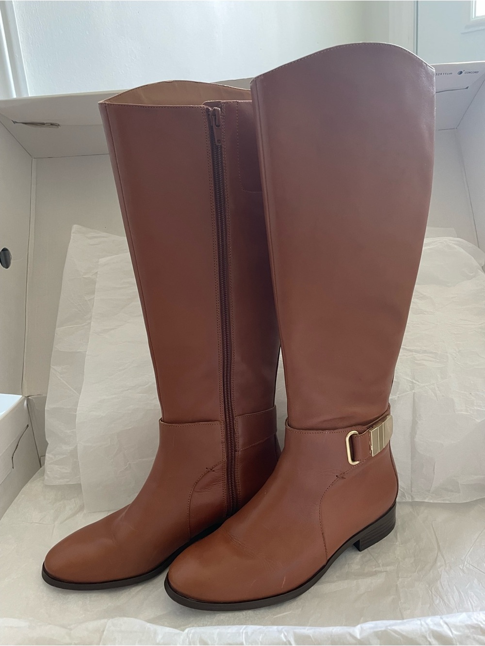 Nine West Tall Brown Riding Boots with Gold Buckle